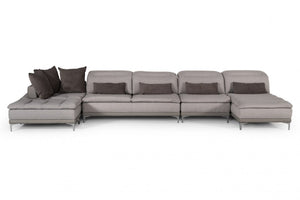 39' Grey Fabric Foam Wood and Stainless Steel Sectional Sofa