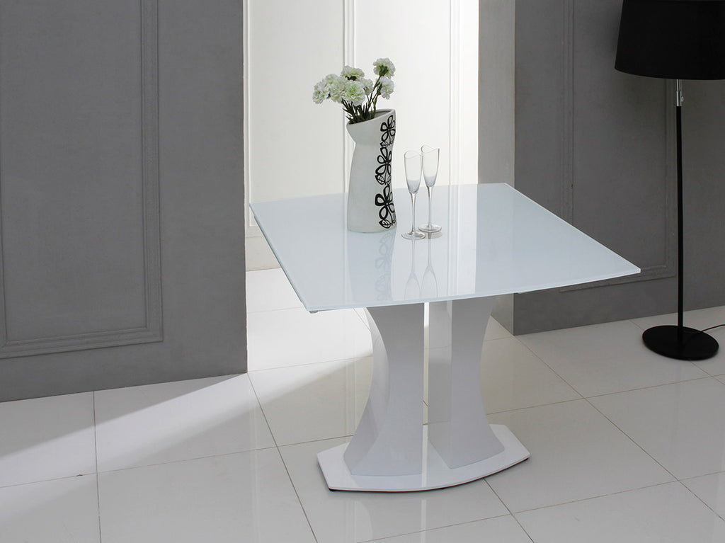 30' White Glass MDF and Steel Extendable Dining Table