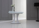 30' White Glass MDF and Steel Extendable Dining Table