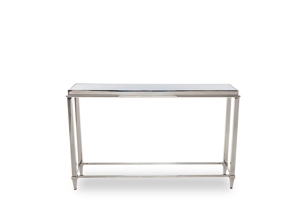 34' Stainless Steel and Glass Console Table