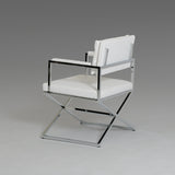 33' White Leatherette and Steel Dining Arm Chair