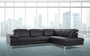 48' Black Eco Leather Wood Steel and Foam Sectional Sofa