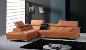 36' Orange Leather Foam Metal and Wood Sectional Sofa