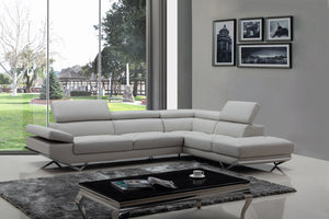 37' Light Grey Eco Leather Foam Wood and Metal Sectional Sofa