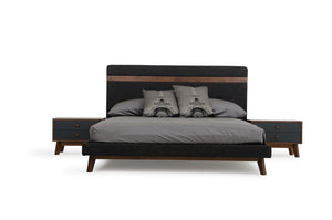 Modern Grey Fabric & Walnut Eastern King Bed