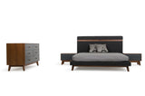 Modern Grey Fabric & Walnut Eastern King Bed