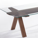 16' Walnut Wood and Glass Coffee Table