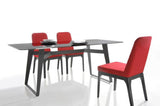 Two 35' Red Linen Fabric and Metal Dining Chairs