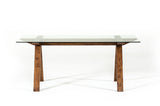 30' Walnut Wood and Glass Dining Table