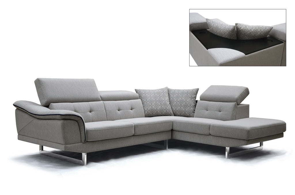 32' Grey Fabric Foam Wood and Steel Sectional Sofa