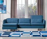 37' Blue Fabric Foam Wood and Steel Sectional Sofa