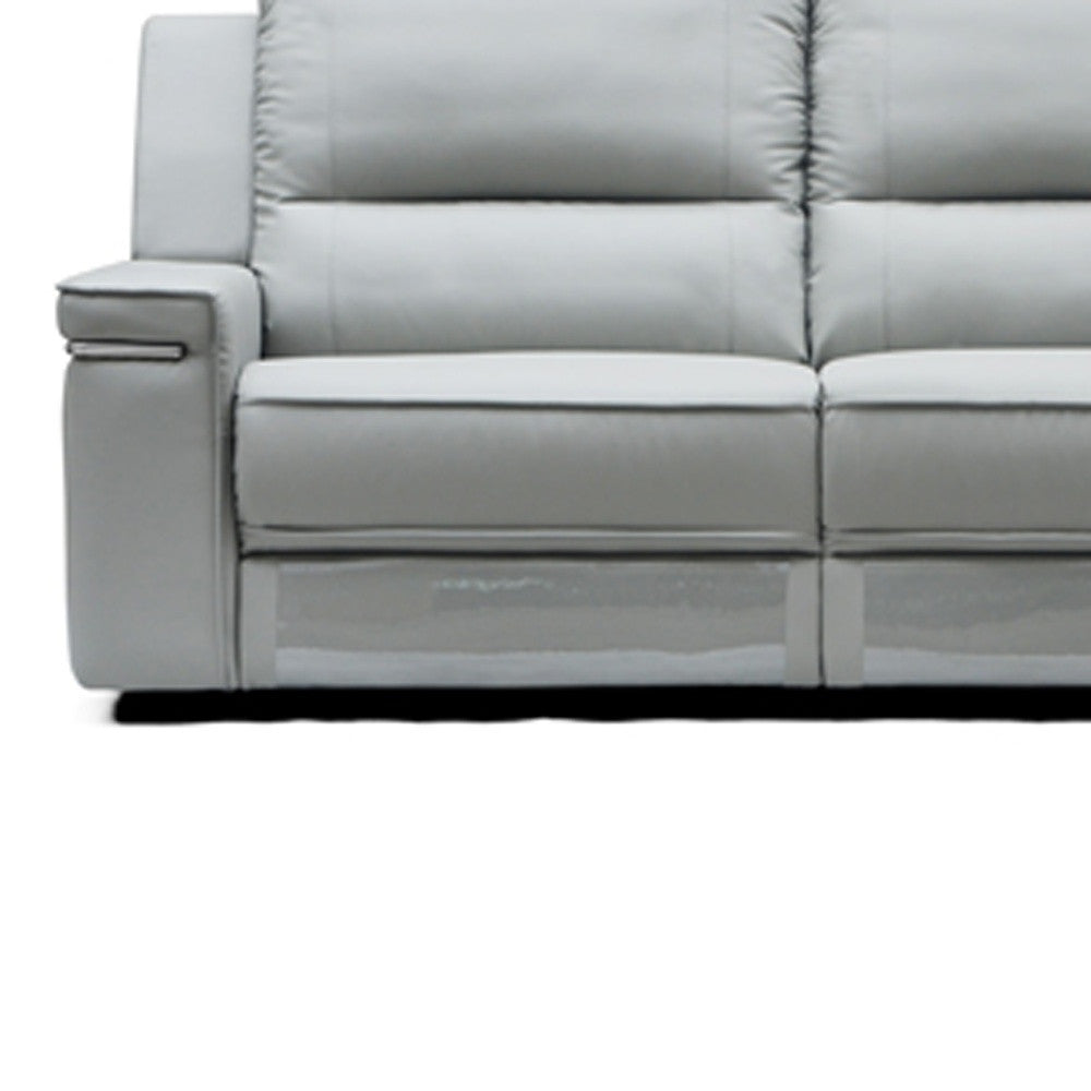 39' Grey Leatherette Foam Steel and Wood Sofa Set