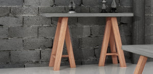 32' Concrete and Solid Acacia Wood Console Table