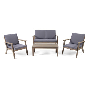 Temecula Outdoor Acacia Wood 4 Seater Chat Set with Cushions, Gray and Dark Gray Noble House