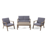 Temecula Outdoor Acacia Wood 4 Seater Chat Set with Cushions