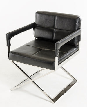 30' Black Bonded Leather and Metal Accent Chair