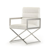 24' White Leatherette and Stainless Steel Dining Chair
