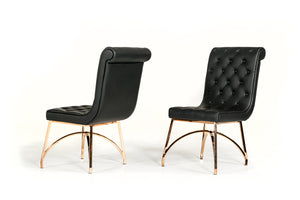 37' Black Leatherette and Rosegold Stainless Steel Dining Chair