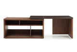 29' Walnut and Brown Veneer L Shaped Desk with a Leather Top