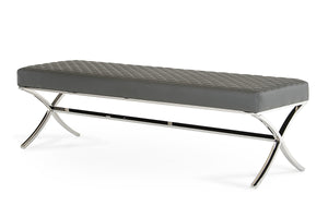 63' Gray Faux Leather and Stainless Steel Bench