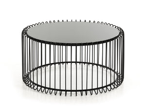 19' Black Metal and Glass Round Coffee Table