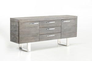 34' Grey Veneer and Steel Buffet with 3 Drawers and 2 Doors