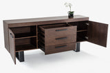 34' Walnut Veneer and Steel Buffet with 3 Drawers and 2 Doors