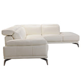 29' White Leather and Wood Sectional Sofa