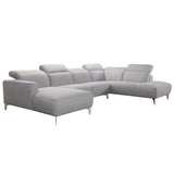 30' Grey Fabric and Iron Sectional Sofa with a Wood Frame