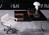 29.5' Black Gloss and Walnut Veneer and Stainless Steel Office Desk