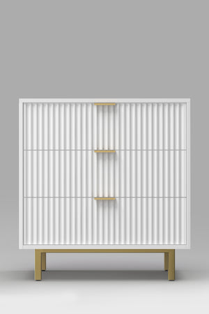 Casey Small Chest - Elegant White Mahogany Storage with Gold Accents, Fully Assembled & Stylish!