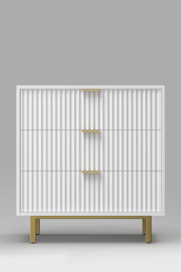 Casey Small Chest - Elegant White Mahogany Storage with Gold Accents, Fully Assembled & Stylish!