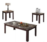 48' X 24' X 18' 3Pc Faux Marble And Cherry Coffee And End Table Set