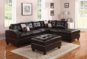 111' X 78' X 34' Black Bonded Leather Reversible Sectional Sofa With 2 Pillows