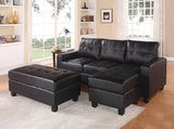 83' X 57' X 35' Black Bonded Leather Match Sectional Sofa With Ottoman
