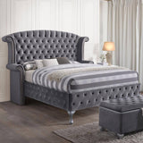 86" X 87" X 66" Gray Velvet Queen Bed