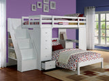 79' X 42' X 66' White Solid Wood Loft Bed And Bookshelf Ladder