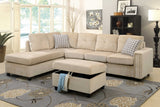 78' X 33' X 36' Beige Velvet Reversible Sectional Sofa With Pillows