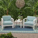 Cape Coral Outdoor 2 Seater  Club Chair and Table Set, White and Light Teal Noble House