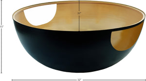 Doma Glass / Iron Contemporary Black / Gold Coffee Table - 32" W x 32" D x 15" H