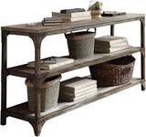 60' Rustic Weathered Oak Console Storage Table