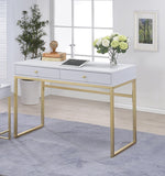 42' X 19' X 31' White And Brass Particle Board Desk