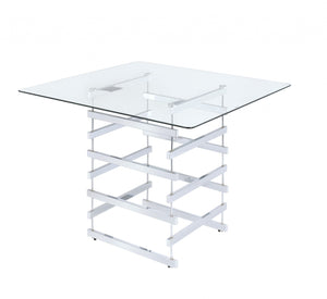42' X 42' X 36' Clear Glass And Chrome Counter Height Table