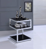 HomeRoots Black Glass And Chrome 3 Tier Shelves End Table 286266-HOMEROOTS 286266