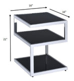 HomeRoots Black Glass And Chrome 3 Tier Shelves End Table 286266-HOMEROOTS 286266