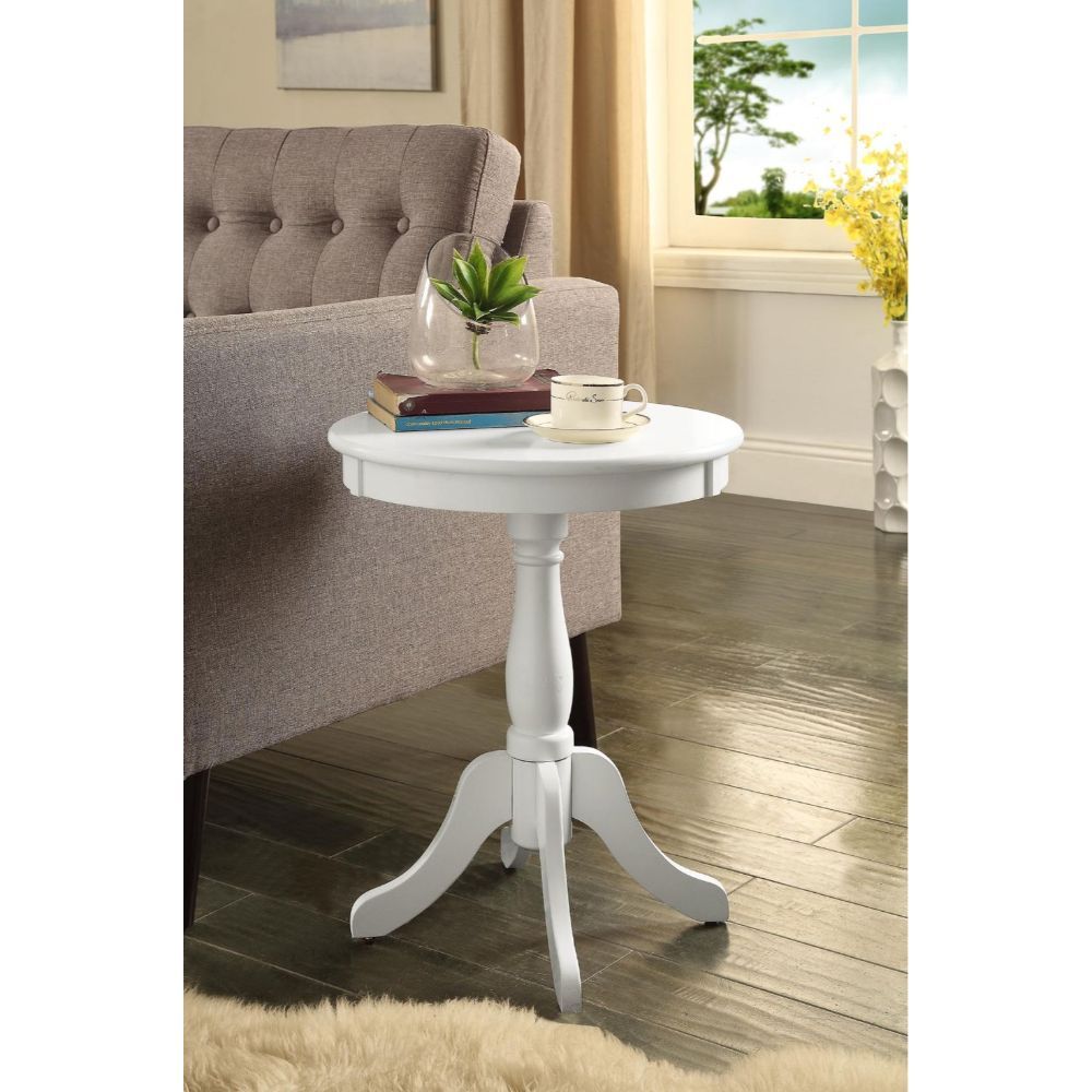 White pedestal end deals table