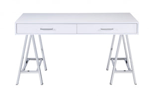 54' X 22' X 31' White And Chrome Glossy Polyester Desk
