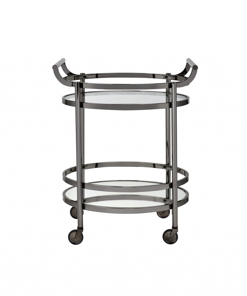 27' X 19' X 34' Clear Glass And Black Nickel Serving Cart
