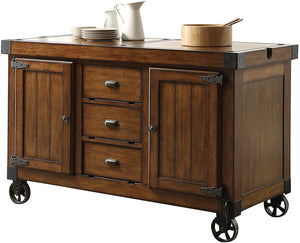 HomeRoots Rustic Farmhouse Warm Tobacco Rolling Kitchen Cart 286605-HOMEROOTS 286605