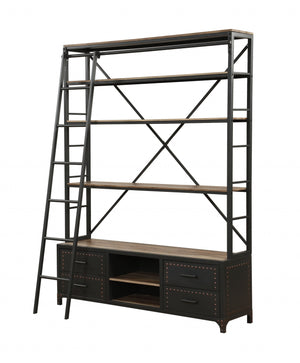 64' X 29' X 83' Sandy Gray Metal Tube Bookcase With Ladder